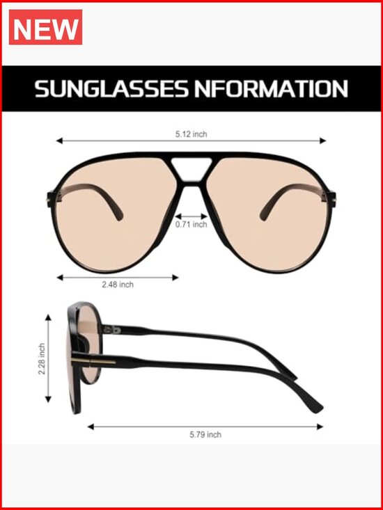 Retro Aviator Sunglasses Oversized Square Vintage Sun Glasses main image 7